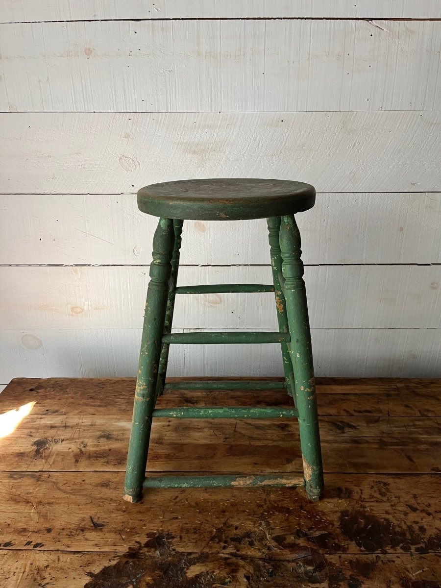 Vintage Wood Stool - Forest Green - Diamonds & Rust