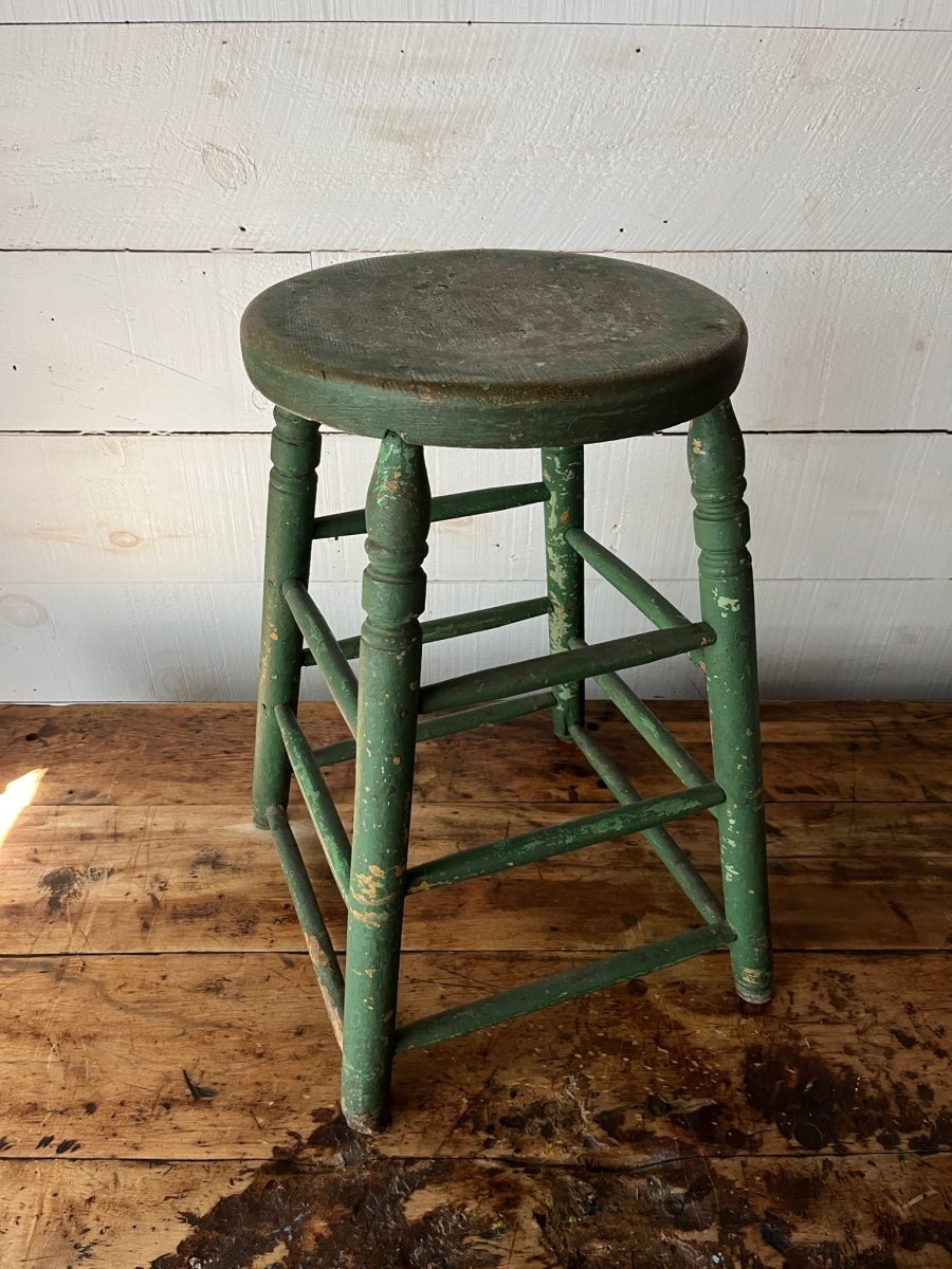 Vintage Wood Stool - Forest Green - Diamonds & Rust
