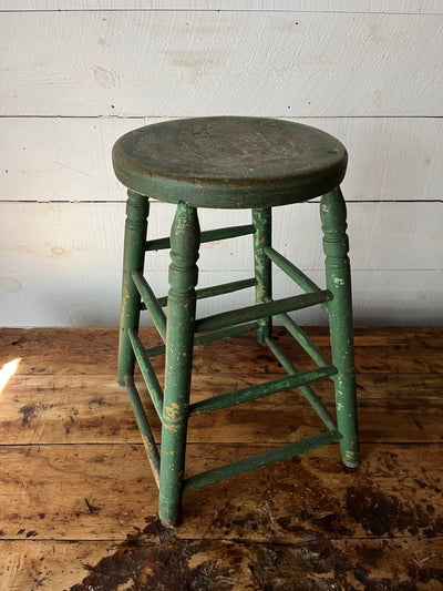 Vintage Wood Stool - Forest Green - Diamonds & Rust