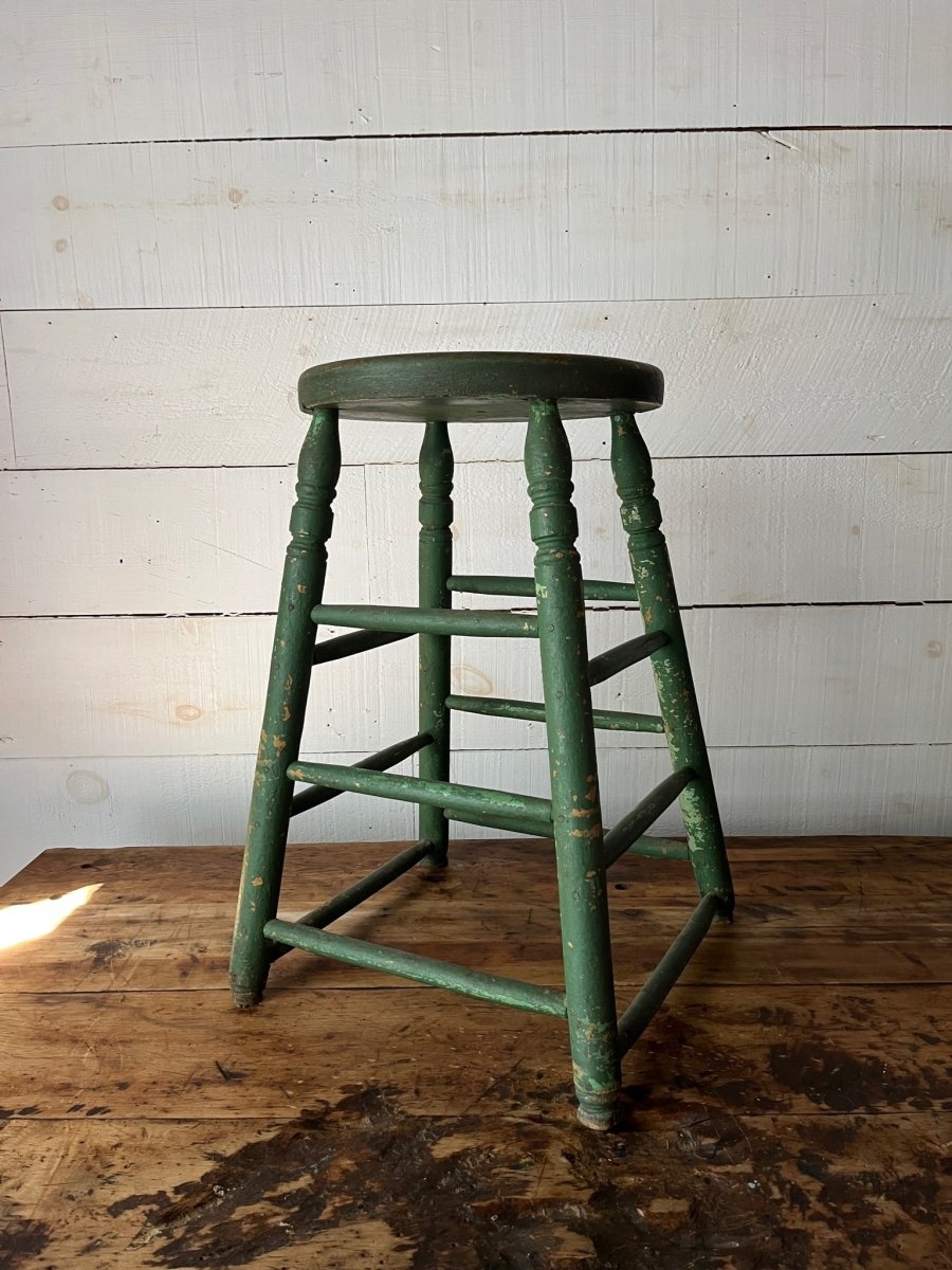 Vintage Wood Stool - Forest Green - Diamonds & Rust
