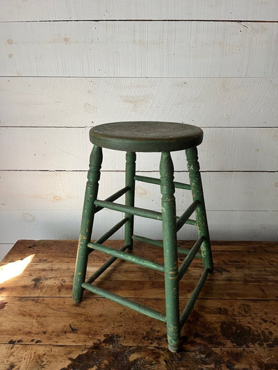 Vintage Wood Stool - Forest Green - Diamonds & Rust