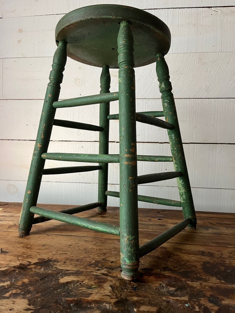 Vintage Wood Stool - Forest Green - Diamonds & Rust