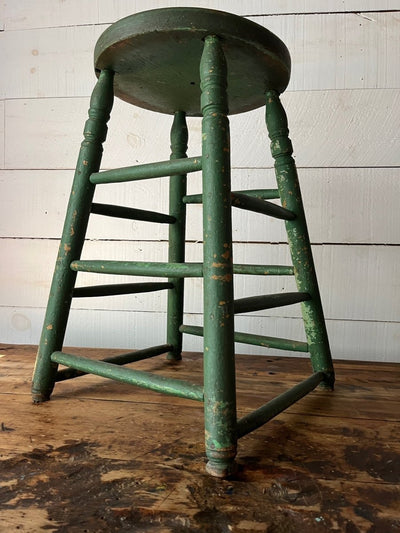 Vintage Wood Stool - Forest Green - Diamonds & Rust