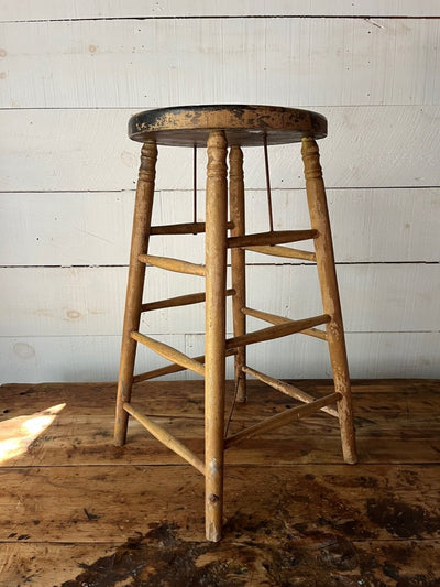 Vintage Wood Stool - Light Wood - Diamonds & Rust
