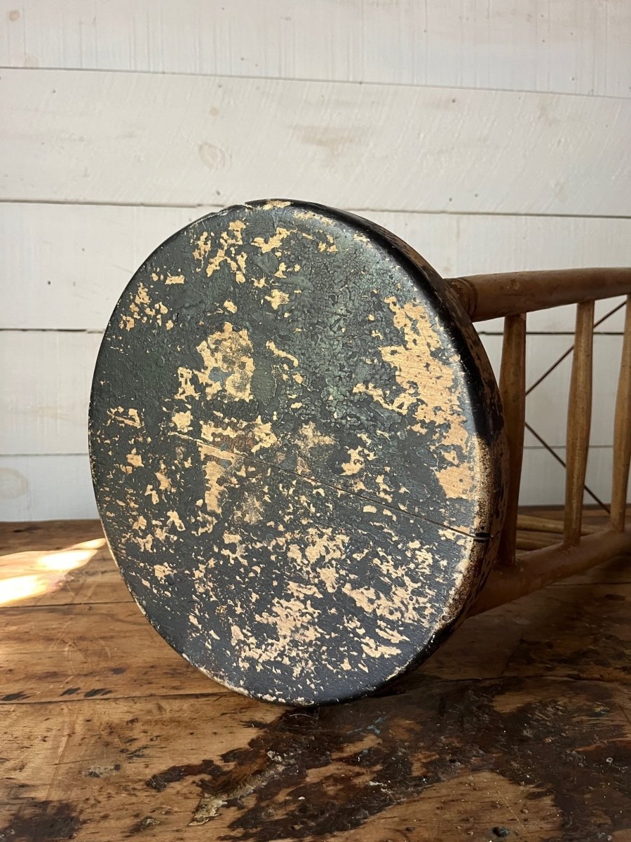 Vintage Wood Stool - Light Wood - Diamonds & Rust