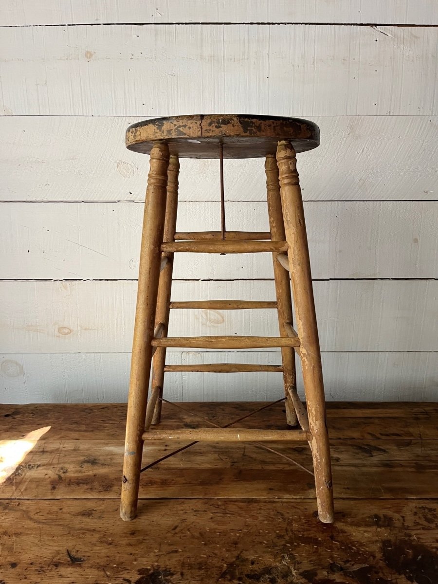 Vintage Wood Stool - Light Wood - Diamonds & Rust