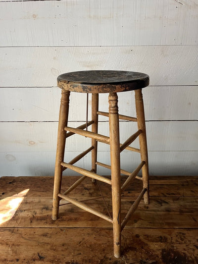 Vintage Wood Stool - Light Wood - Diamonds & Rust