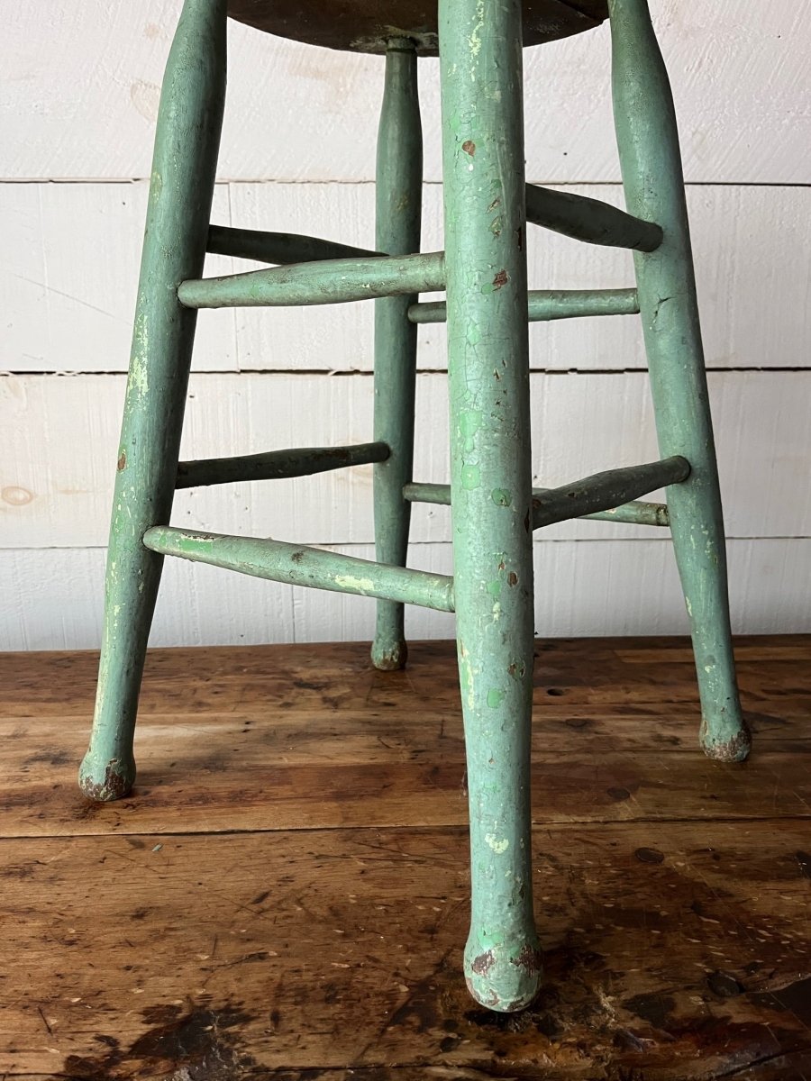 Vintage Wood Stool - Mint Green - Diamonds & Rust