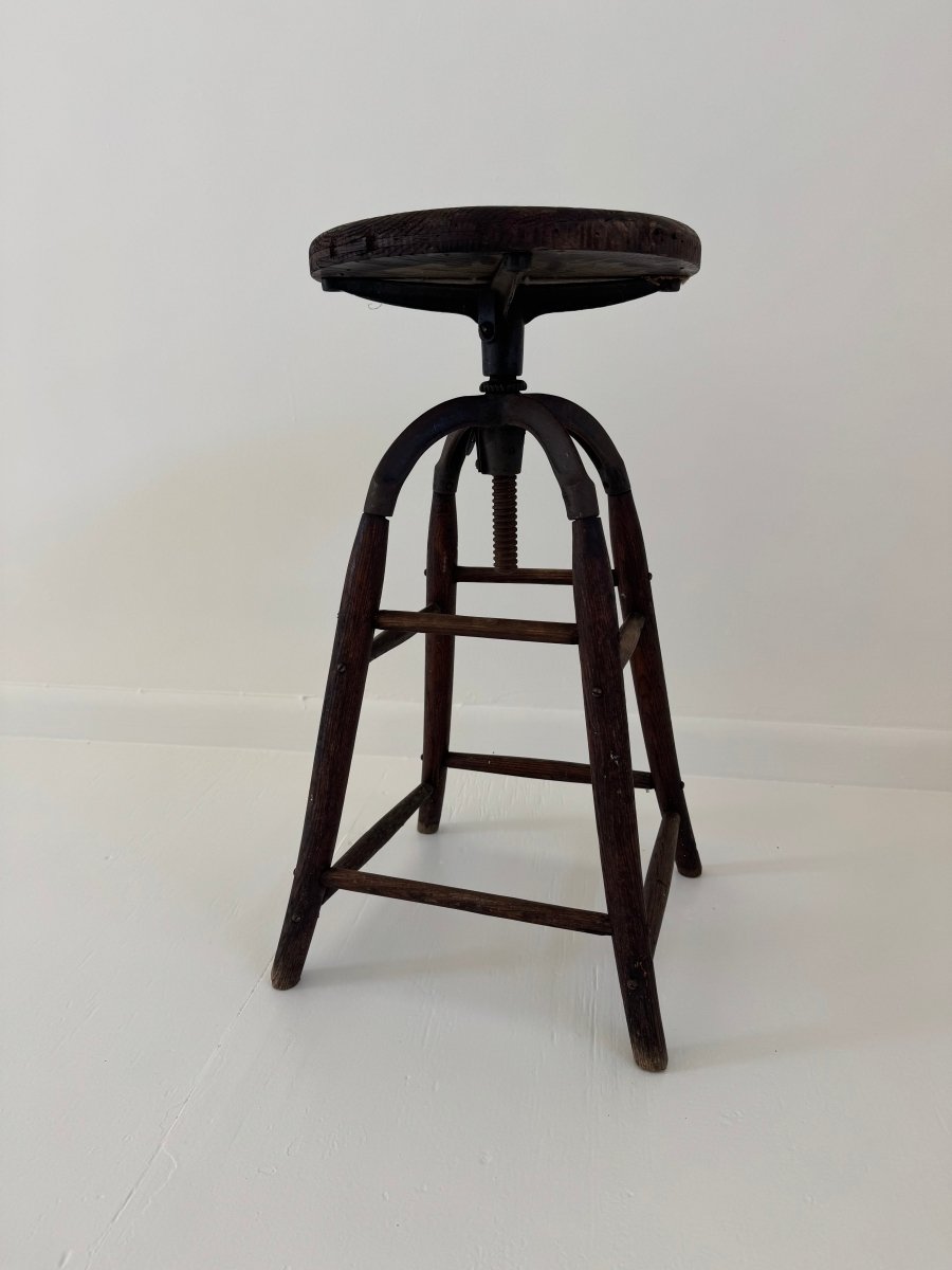 Vintage Wood Swivel Stool - Diamonds & Rust