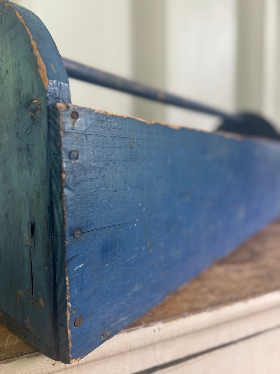 Vintage Wood Tool Caddy - Blue - Diamonds & Rust