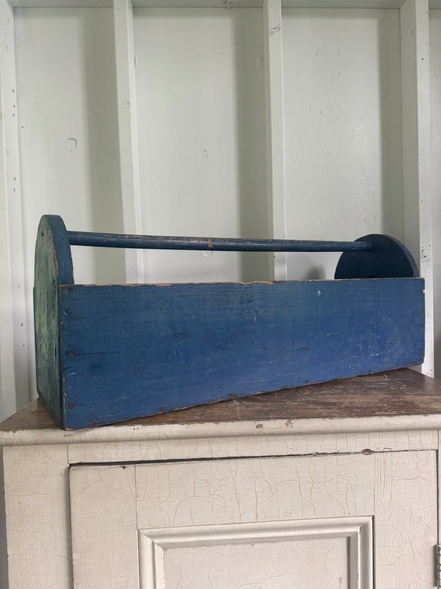Vintage Wood Tool Caddy - Blue - Diamonds & Rust