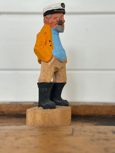Vintage Wooden Fisherman Captain - Yellow Coat - Diamonds & Rust