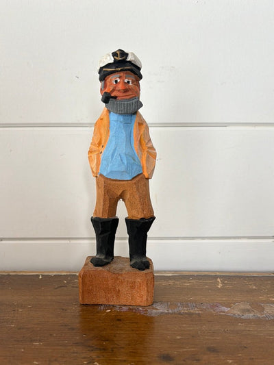 Vintage Wooden Fisherman Captain - Yellow Coat - Diamonds & Rust