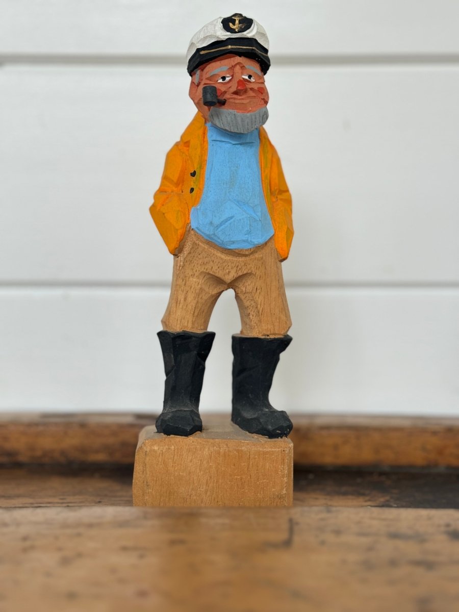 Vintage Wooden Fisherman Captain - Yellow Coat - Diamonds & Rust