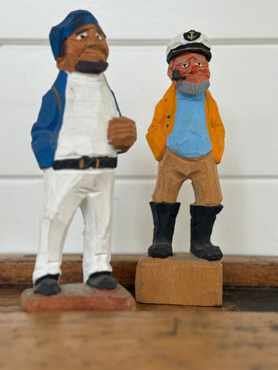 Vintage Wooden Fisherman Captain - Yellow Coat - Diamonds & Rust