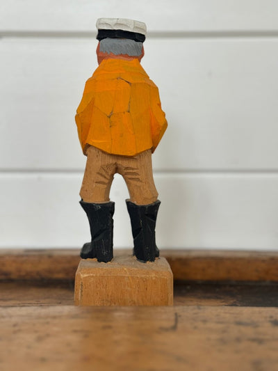 Vintage Wooden Fisherman Captain - Yellow Coat - Diamonds & Rust