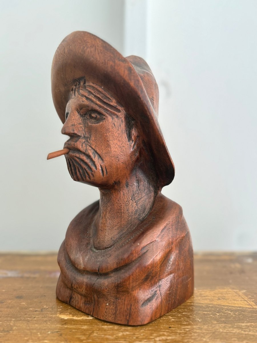 Vintage Wooden Fisherman Head - Diamonds & Rust