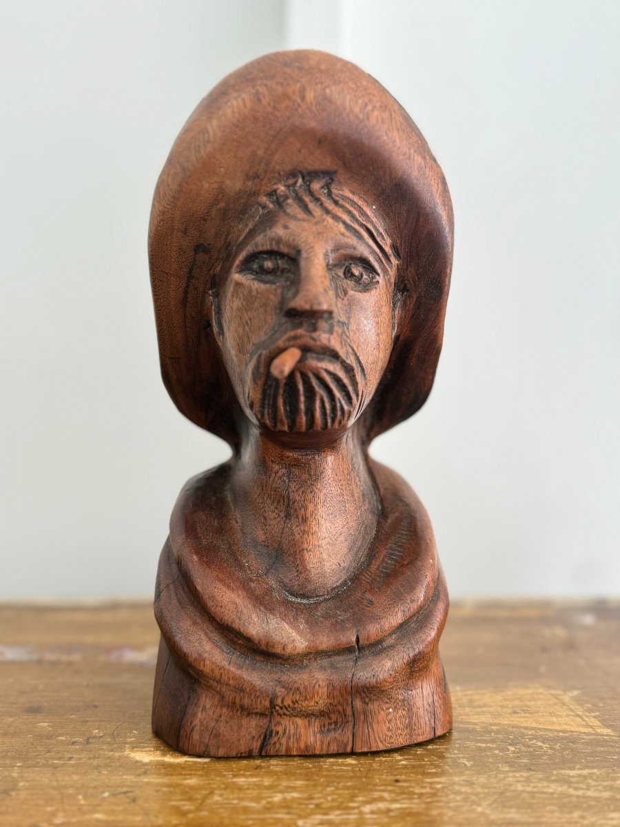 Vintage Wooden Fisherman Head - Diamonds & Rust