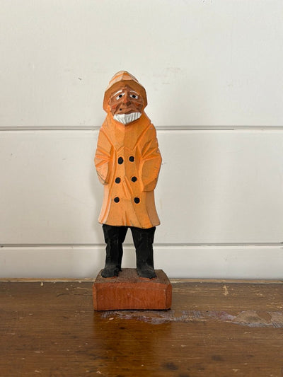 Vintage Wooden Fisherman - Yellow Raincoat - Diamonds & Rust