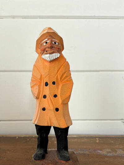 Vintage Wooden Fisherman - Yellow Raincoat - Diamonds & Rust