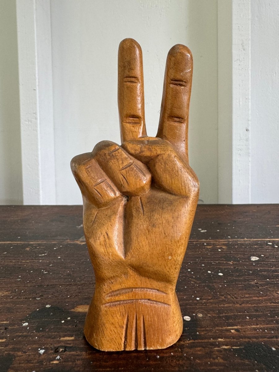 Vintage Wooden Peace Sign - Diamonds & Rust