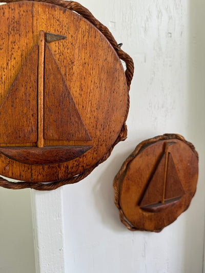 Vintage Wooden Sailboat Plaque Set - Diamonds & Rust