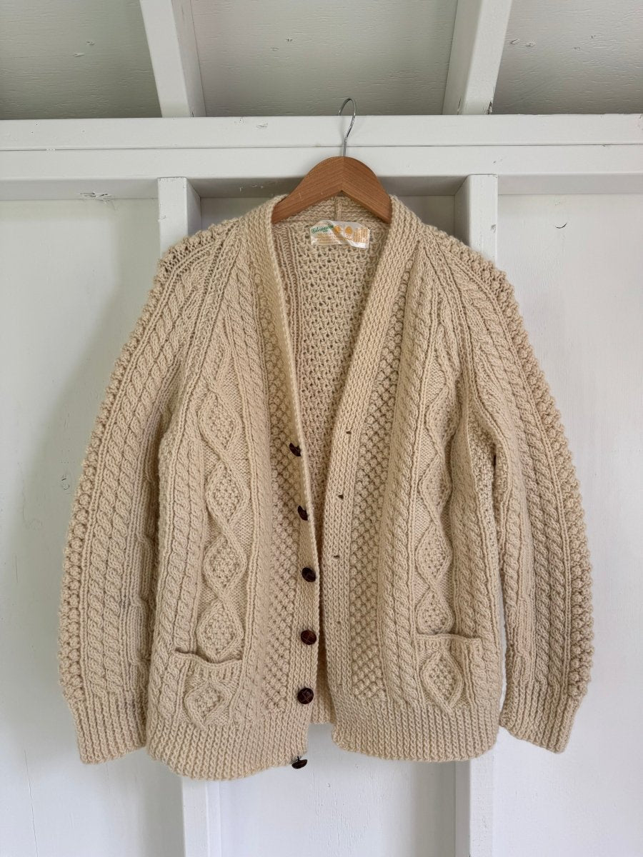 Vintage Wool Fisherman's Sweater - V Neck Cardigan - Diamonds & Rust