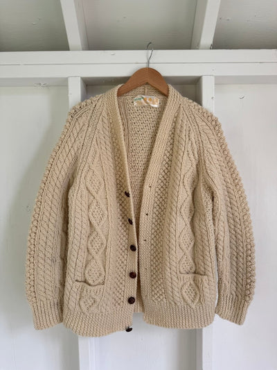 Vintage Wool Fisherman's Sweater - V Neck Cardigan - Diamonds & Rust