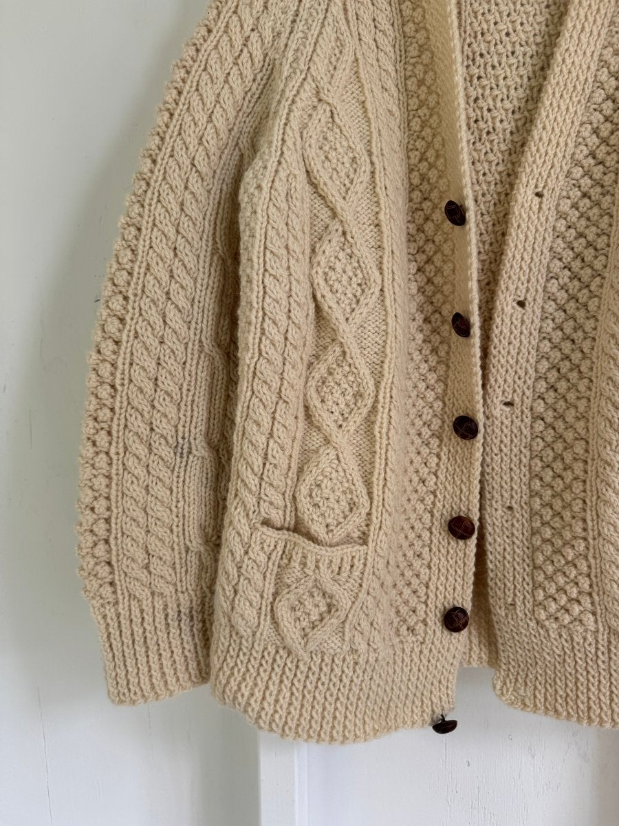 Vintage Wool Fisherman's Sweater - V Neck Cardigan - Diamonds & Rust