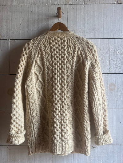 Vintage Wool Fishermen's Cardigan Sweater - Diamonds & Rust