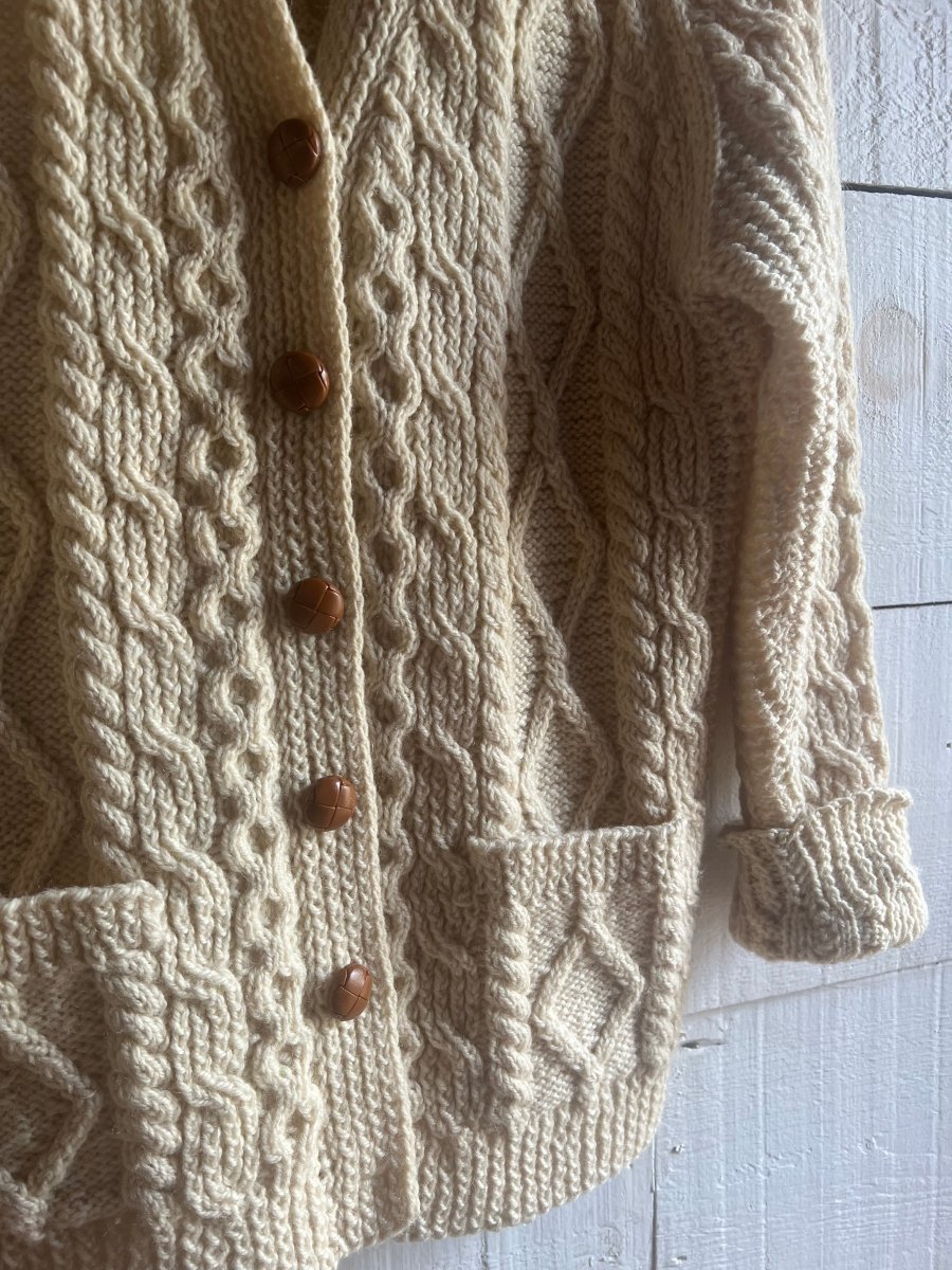 Vintage Wool Fishermen's Cardigan Sweater - Diamonds & Rust