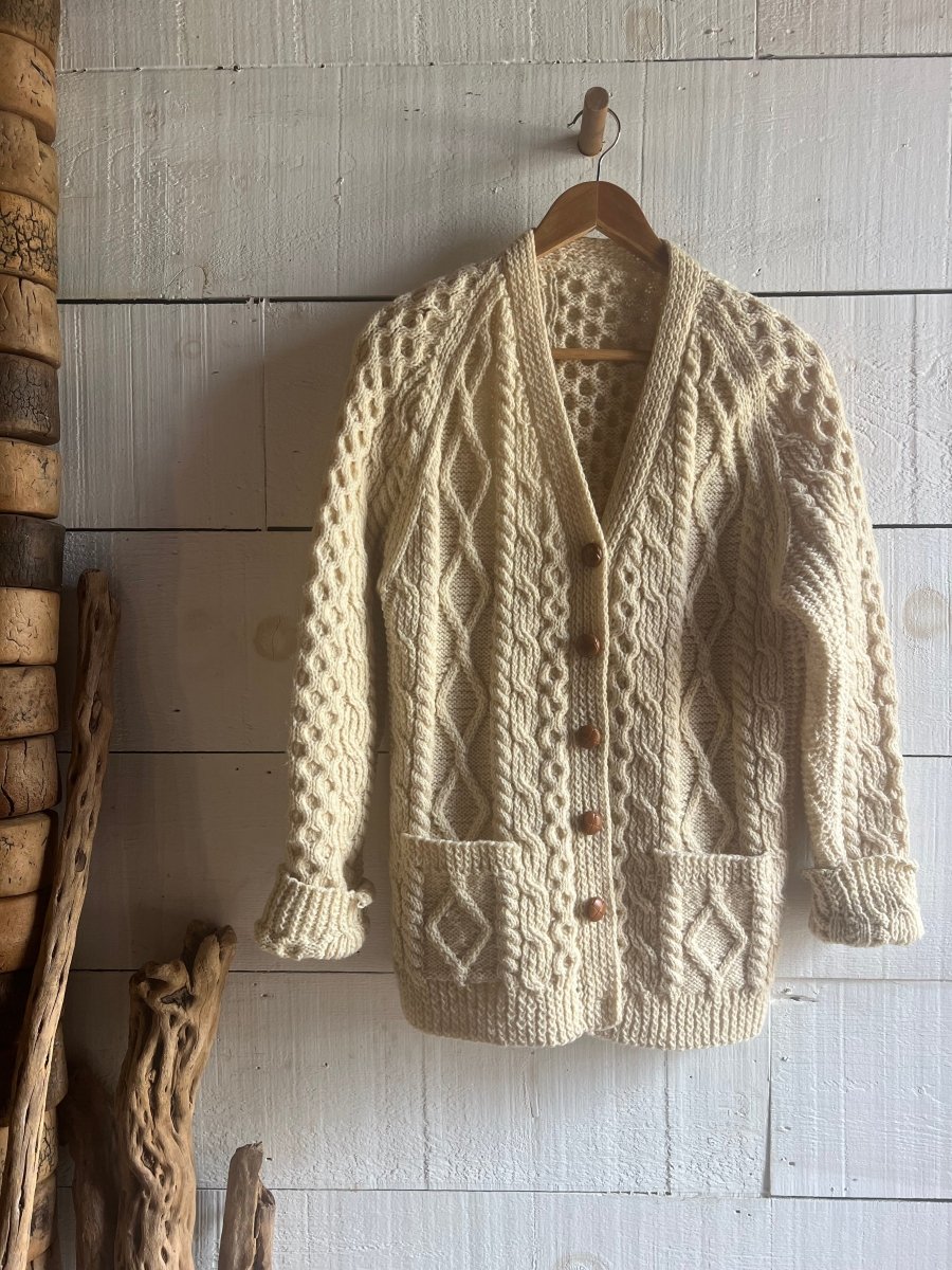 Vintage Wool Fishermen's Cardigan Sweater - Diamonds & Rust