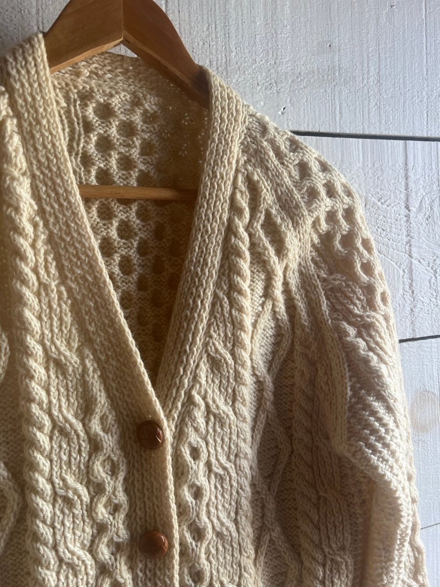 Vintage Wool Fishermen's Cardigan Sweater - Diamonds & Rust