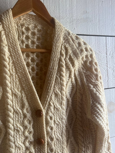 Vintage Wool Fishermen's Cardigan Sweater - Diamonds & Rust