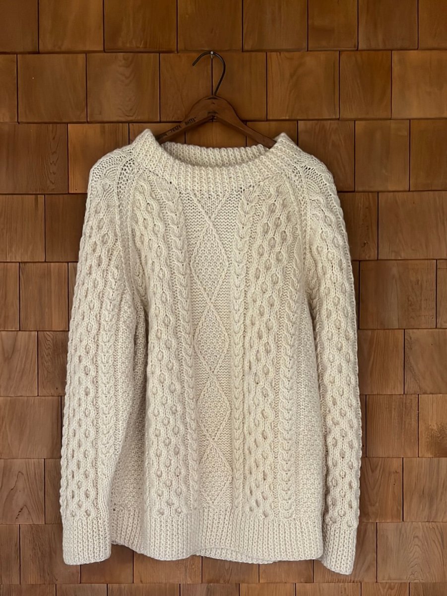 Vintage Wool Fishermen's Cardigan Sweater - Diamonds & Rust