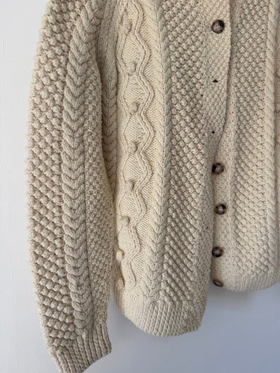Vintage Wool Fishermen's Cardigan Sweater - Diamonds & Rust