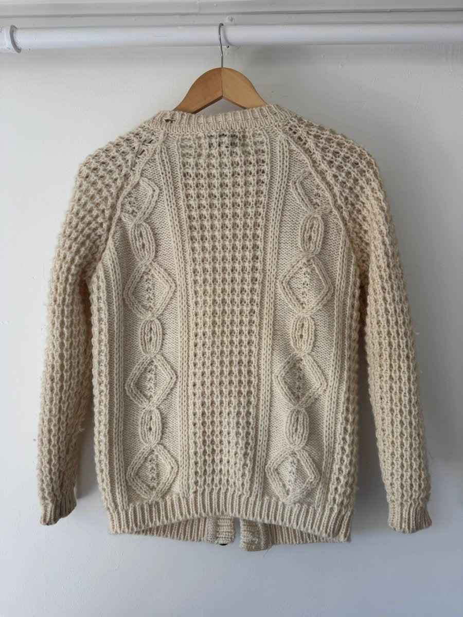 Vintage Wool Fishermen's Cardigan Sweater - Diamonds & Rust