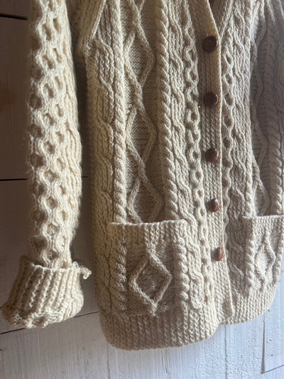 Vintage Wool Fishermen's Cardigan Sweater - Diamonds & Rust