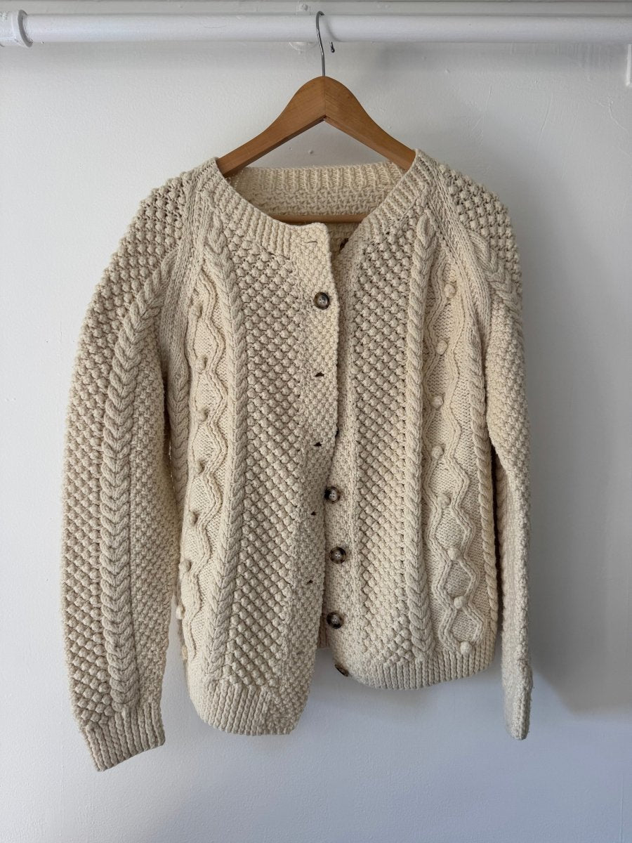 Vintage Wool Fishermen's Cardigan Sweater - Diamonds & Rust