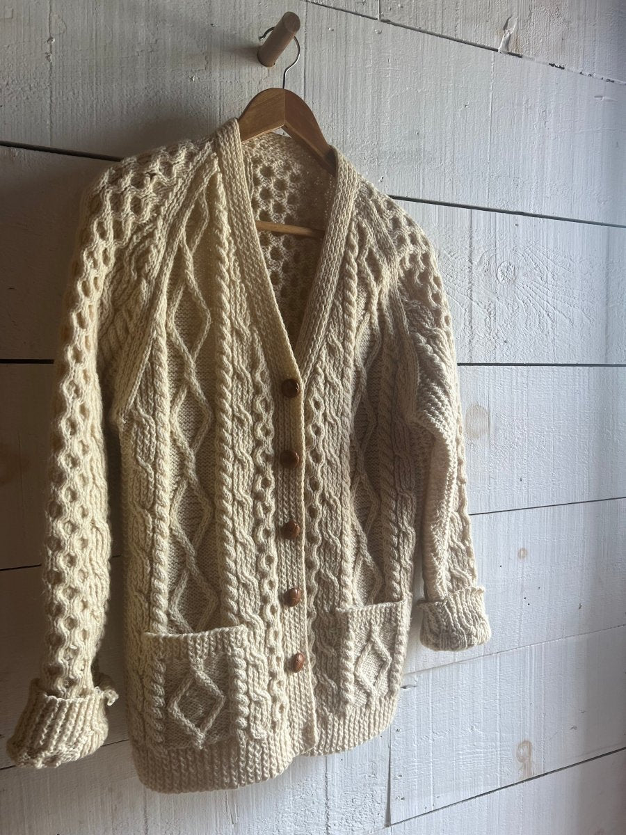 Vintage Wool Fishermen's Cardigan Sweater - Diamonds & Rust