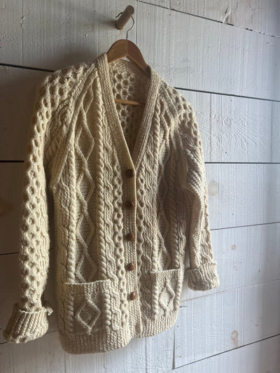 Vintage Wool Fishermen's Cardigan Sweater - Diamonds & Rust