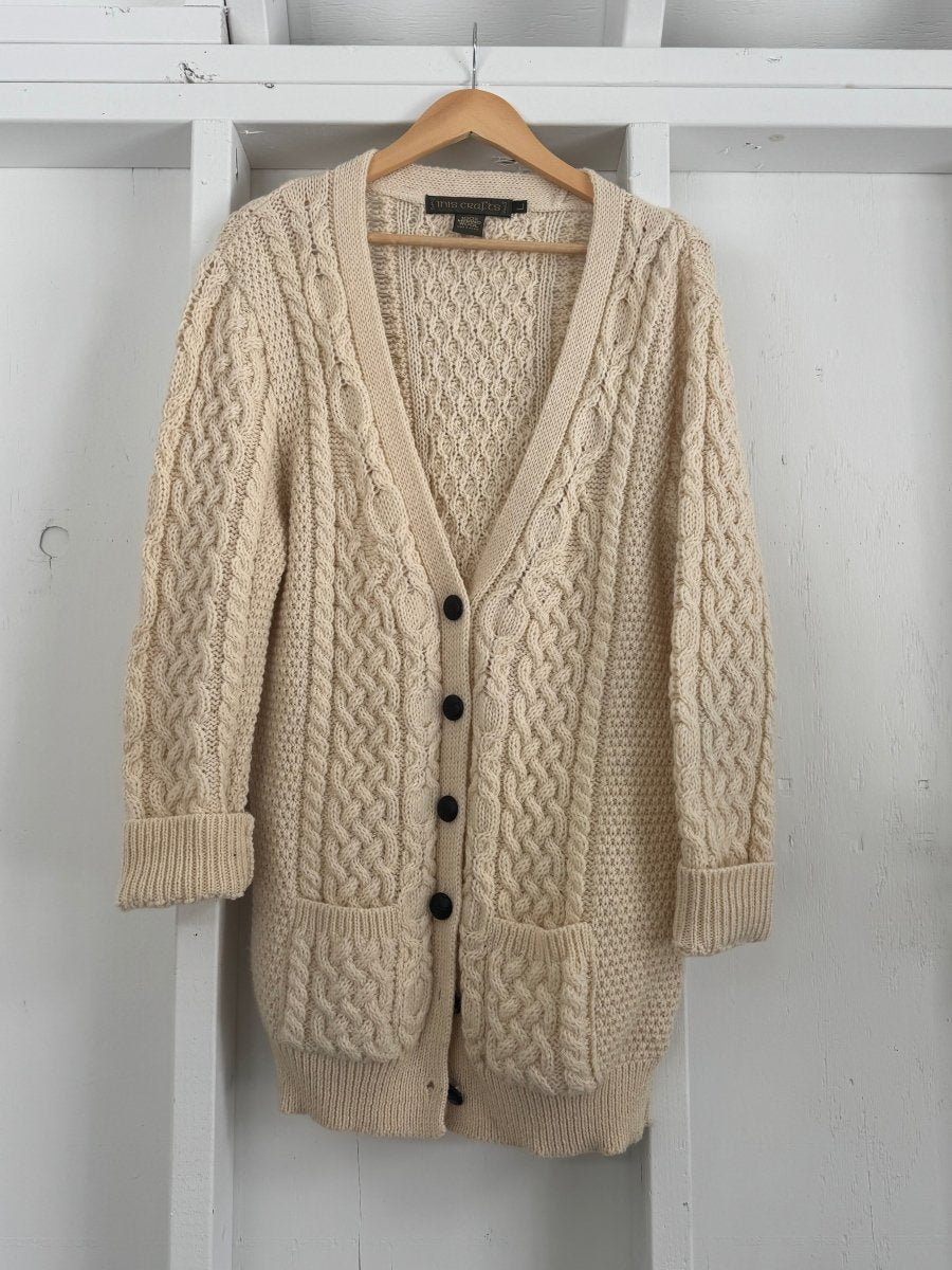 Vintage Wool Fishermen's Sweater Cardigan - Diamonds & Rust