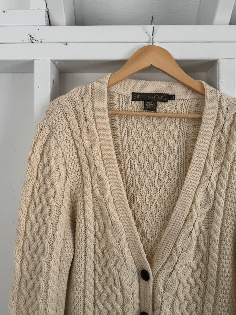 Vintage Wool Fishermen's Sweater Cardigan - Diamonds & Rust