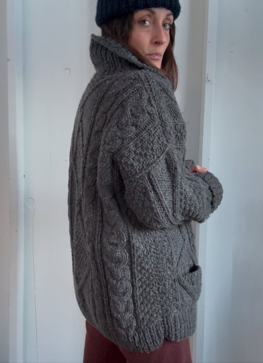 Vintage Wool Fishermen's Sweater Cardigan - Grey - Diamonds & Rust