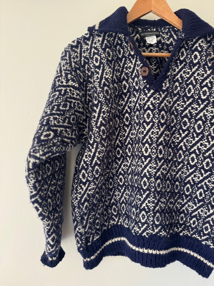 Vintage Wool Sweater - Navy + White - Diamonds & Rust