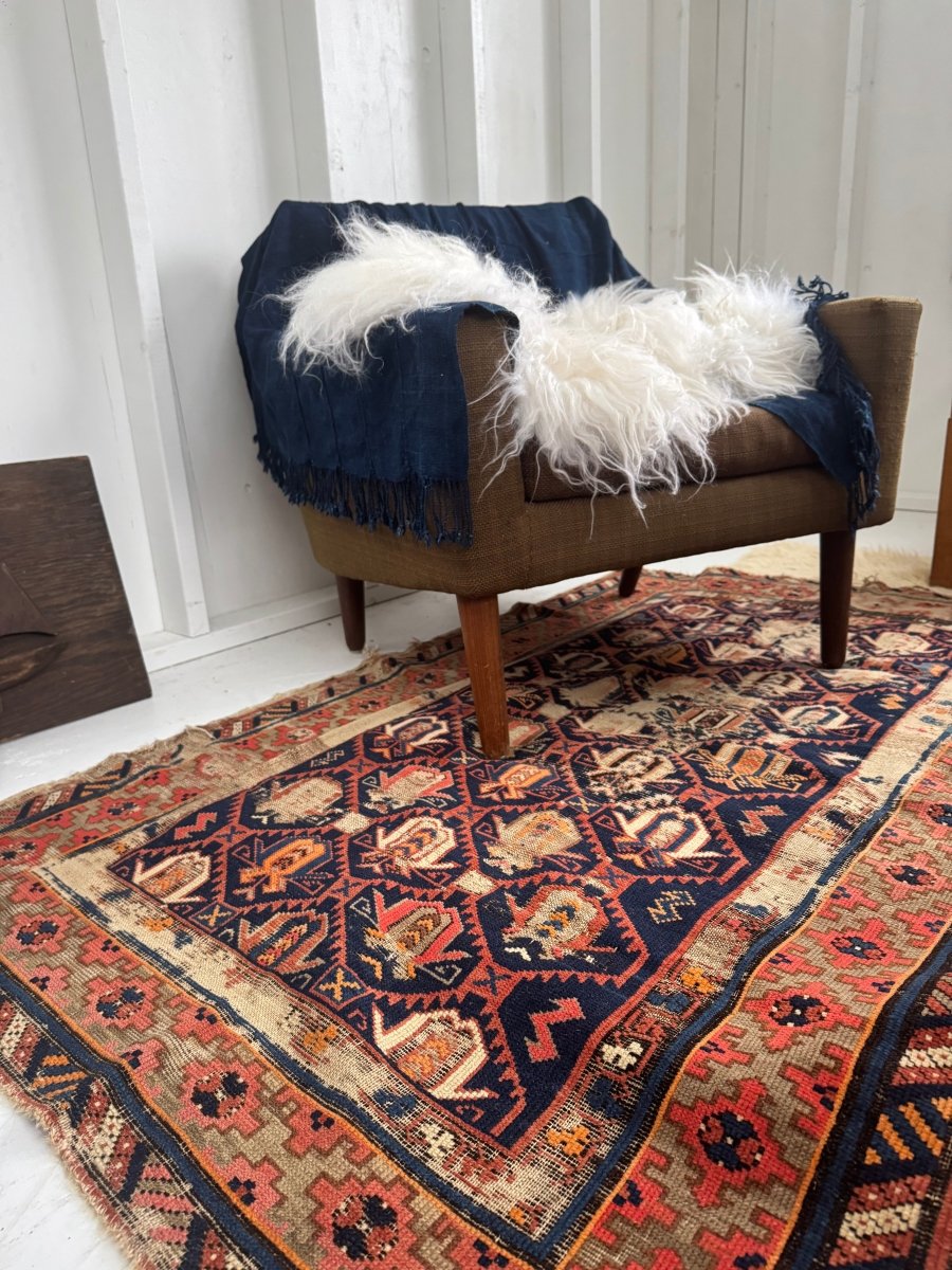 Vintage Worn In Rug - Orange Border - Diamonds & Rust