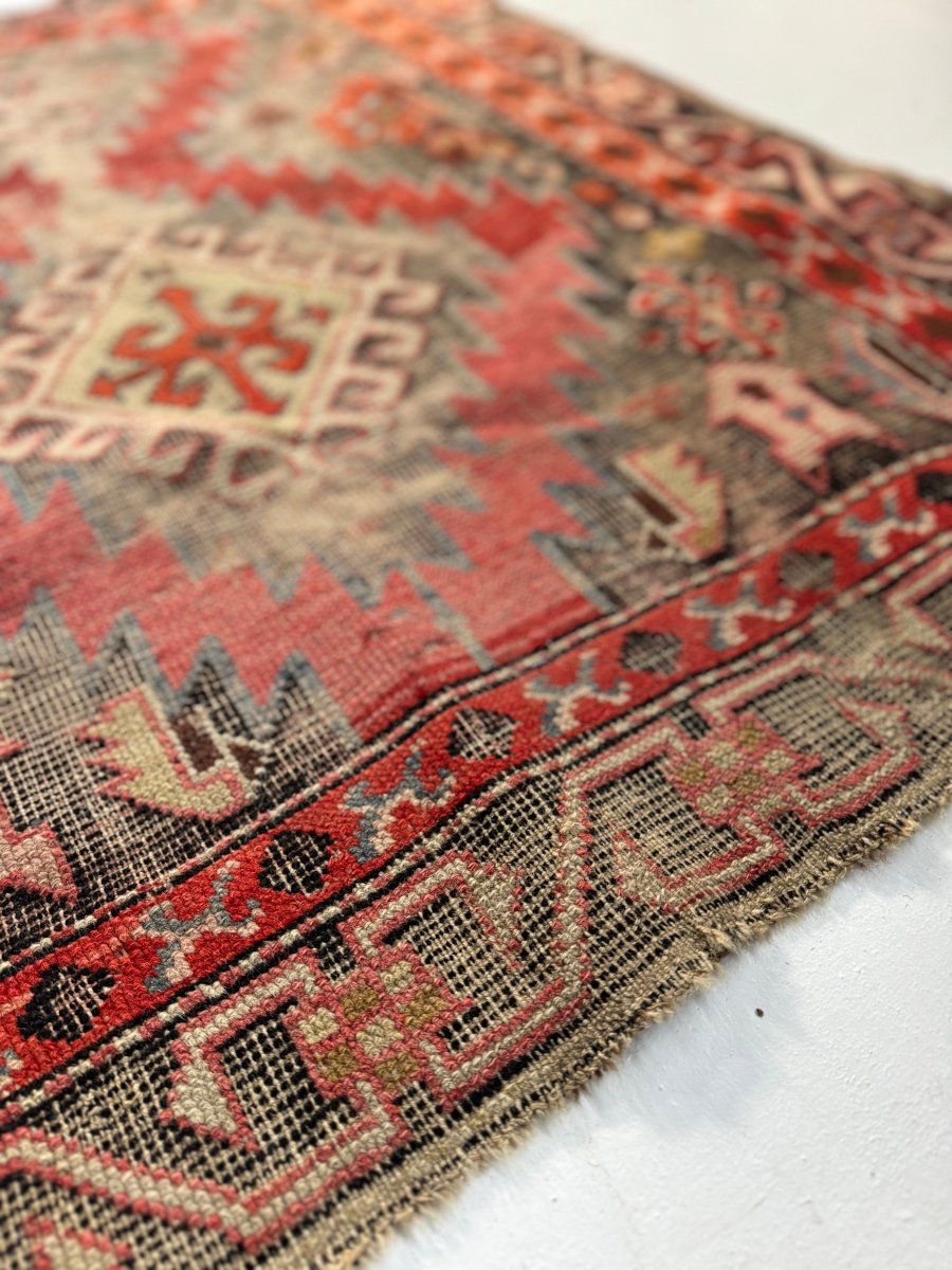 Vintage Worn In Rug - Pink + Orange - Diamonds & Rust