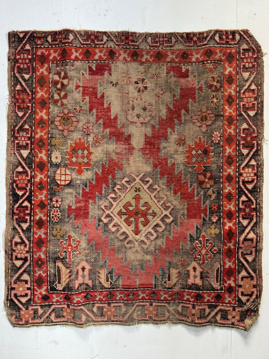 Vintage Worn In Rug - Pink + Orange - Diamonds & Rust