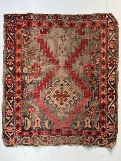 Vintage Worn In Rug - Pink + Orange - Diamonds & Rust