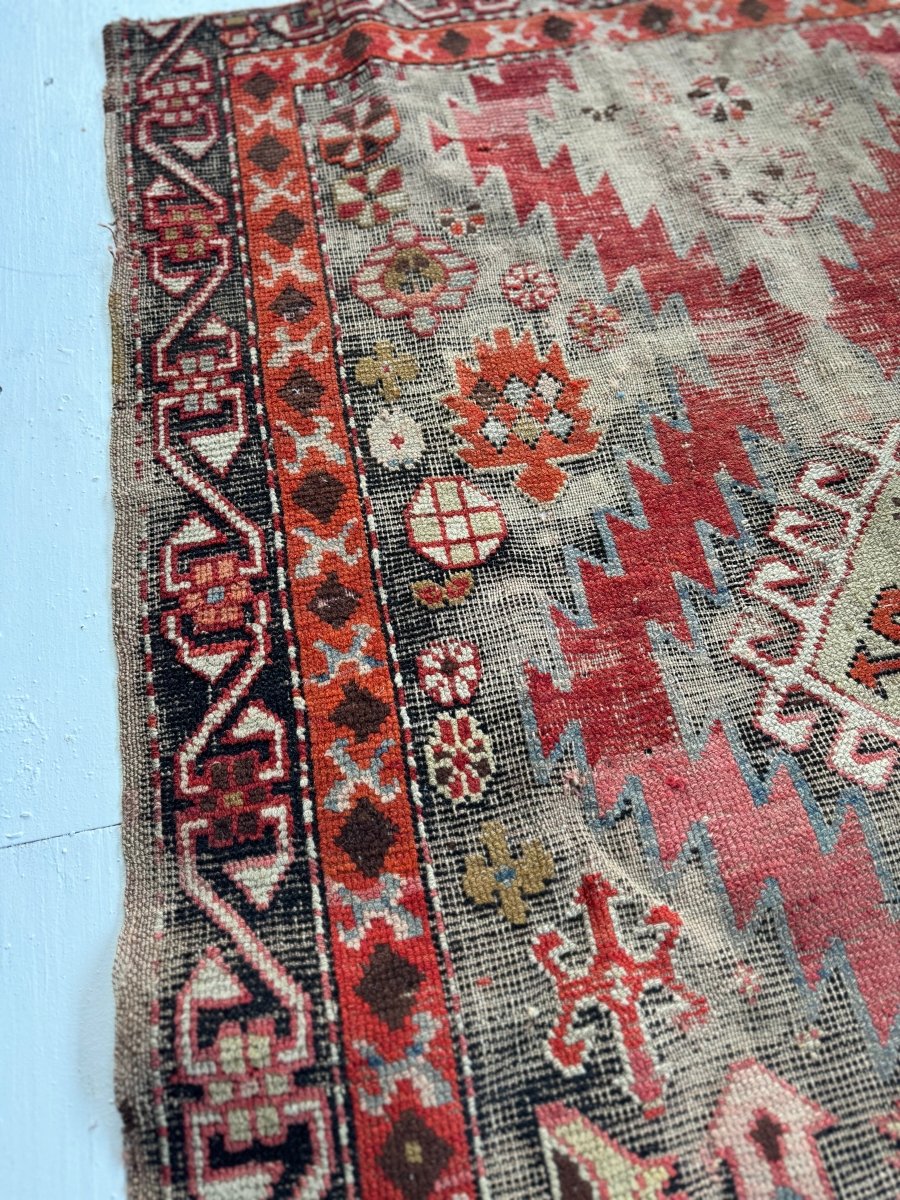 Vintage Worn In Rug - Pink + Orange - Diamonds & Rust